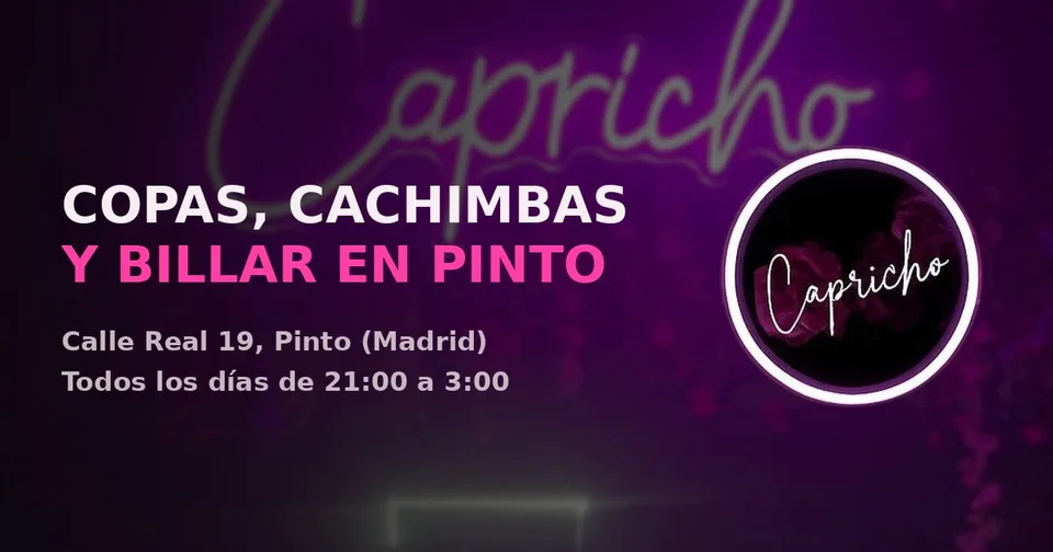Portada de la web de Capricho: rótulo de neón rosa y el logo del local sobre fondo morado